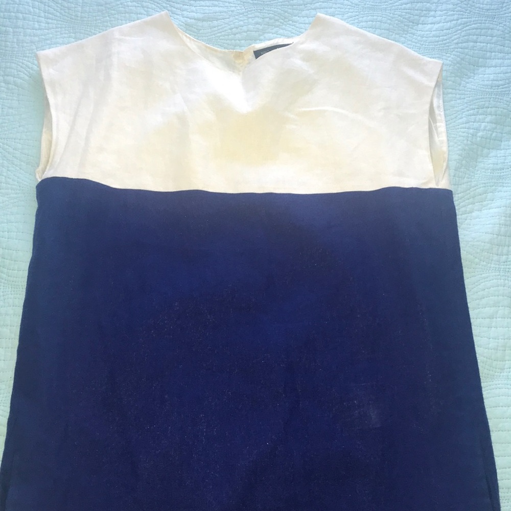 Formal business white and blue mini sleeve dress